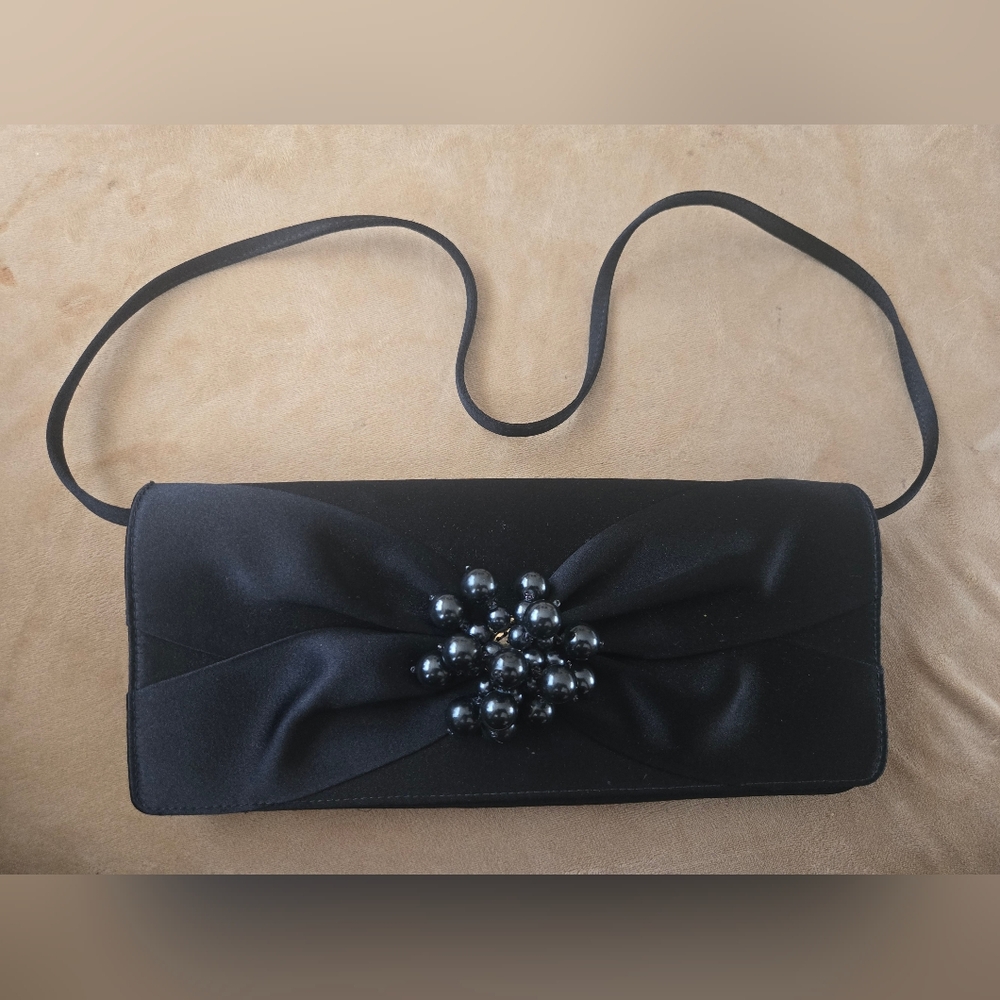 Vintage OSCAR DE LA RENTA BLACK Beaded Clutch Bag, EVENING HANDBAG, Dust Bag